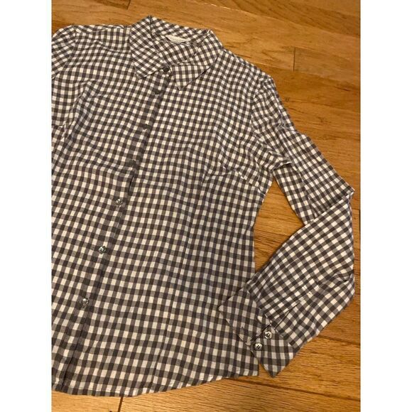 Garnet Hill, women's grey checkered long sleeve collared button down shirt sz 14 - Picture 2 of 8